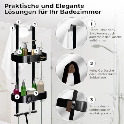 Półka prysznicowa na ściankę szklaną, czarna, ze stali LIWÖLIFE