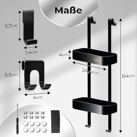 Półka prysznicowa na ściankę szklaną, czarna, ze stali LIWÖLIFE