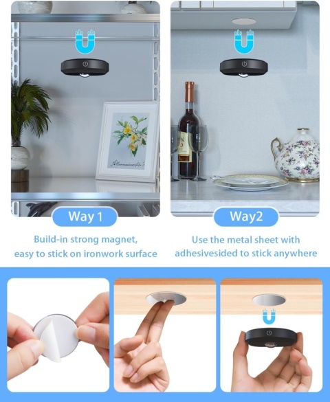 Lampy krążkowe WILLED z pilotem, akumulatorowe, 1200 mAh 6 sztuk