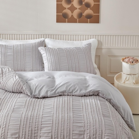 Luofanfei Pościel 155 x 220 cm, szara, jasnoszara, jednokolorowa, boho