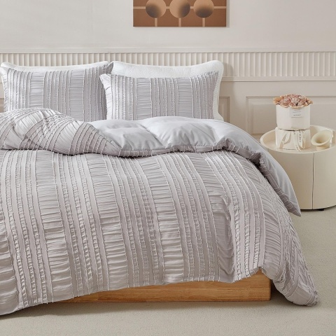 Luofanfei Pościel 155 x 220 cm, szara, jasnoszara, jednokolorowa, boho