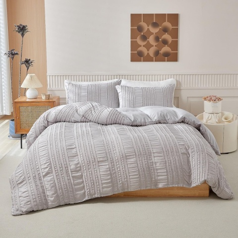 Luofanfei Pościel 155 x 220 cm, szara, jasnoszara, jednokolorowa, boho