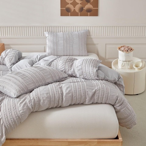 Luofanfei Pościel 155 x 220 cm, szara, jasnoszara, jednokolorowa, boho