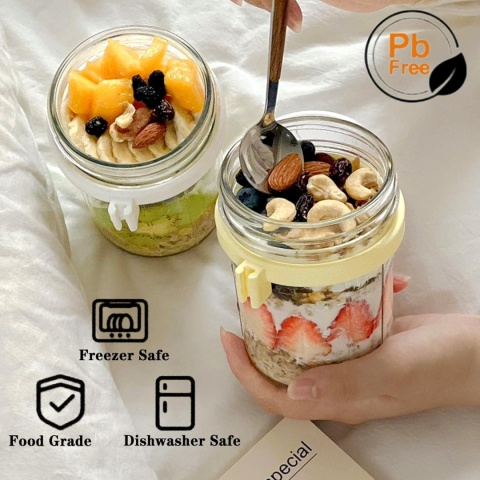 MOFALA Szeroki słoik Mason Jar, słoik z pokrywką i łyżeczką lunch box