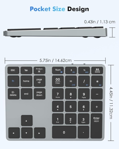 MoKo Podkładka numeryczna Bluetooth z 35 przyciskami bezprzewodowy