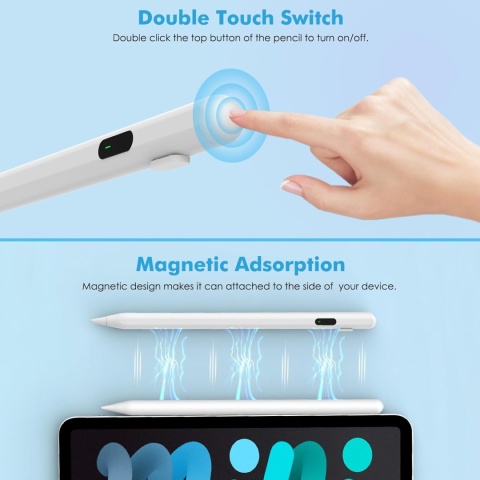 MoKo Stylus Pen biały, uniwersalny rysik LED, szybkie ładowanie Android/iOS