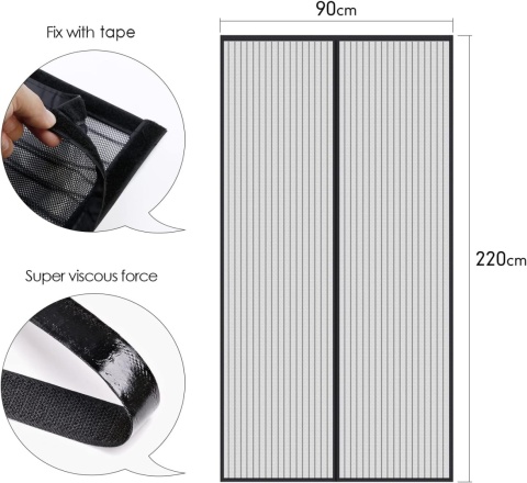 Moskitiera Magnetyczna na Drzwi okno MYCARBON solidna 90 x 220 cm