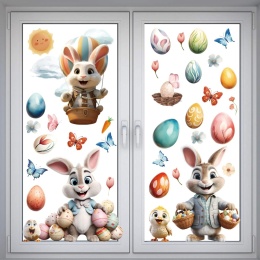 Naklejki na okno, Wielkanoc, samoprzylepne 9 arkuszy dwustronne 87szt