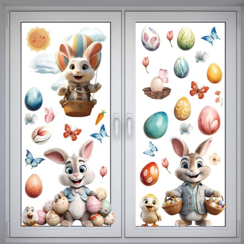 Naklejki na okno, Wielkanoc, samoprzylepne 9 arkuszy dwustronne 87szt