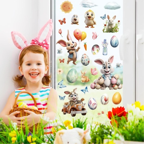 Naklejki na okno, Wielkanoc, samoprzylepne 9 arkuszy dwustronne 87szt