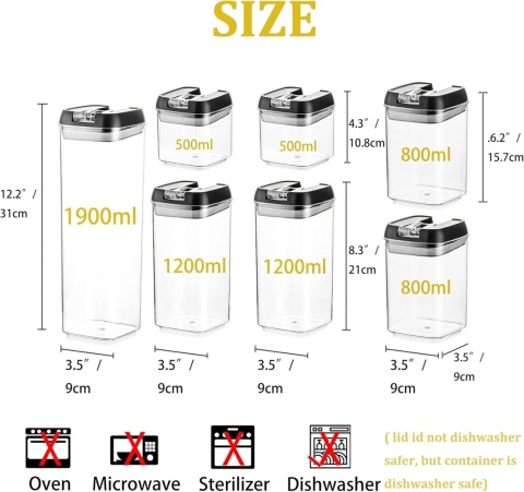 Pojemniki do przechowywania żywności, 7 sztuk, hermetyczne