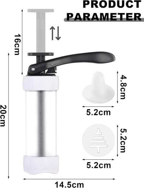 Prasa do ciastek z 12 szablonami i 10 dyszami, strzykawka dekoracyjna