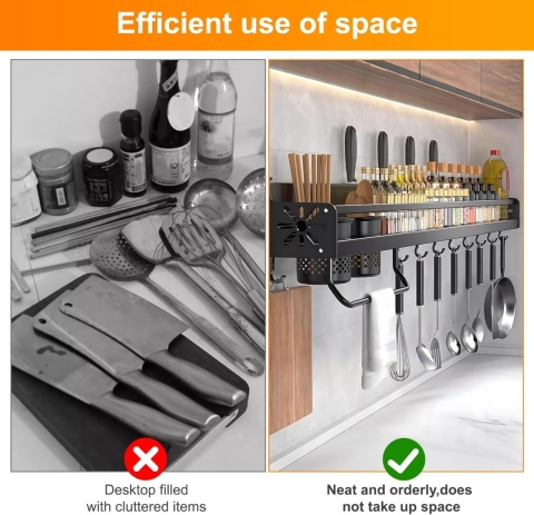 Półka kuchenna Ruiqas Spice Rack, metalowa, samoprzylepna, czarna