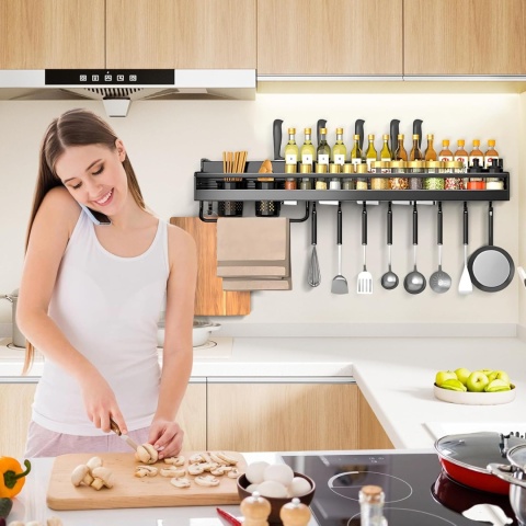 Półka kuchenna Ruiqas Spice Rack, metalowa, samoprzylepna, czarna