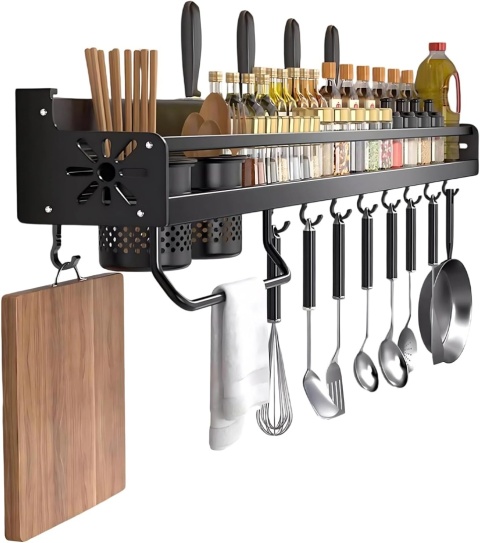 Półka kuchenna Ruiqas Spice Rack, metalowa, samoprzylepna, czarna