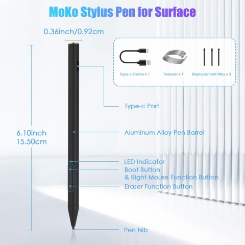 Rysik MoKo do Surface, szybko ładujący się rysik Surface do Microsoft