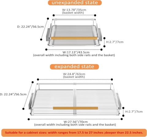 SANNO Zestaw 2 organizerów i schowków, szuflada rozszerzenie do 70 cm