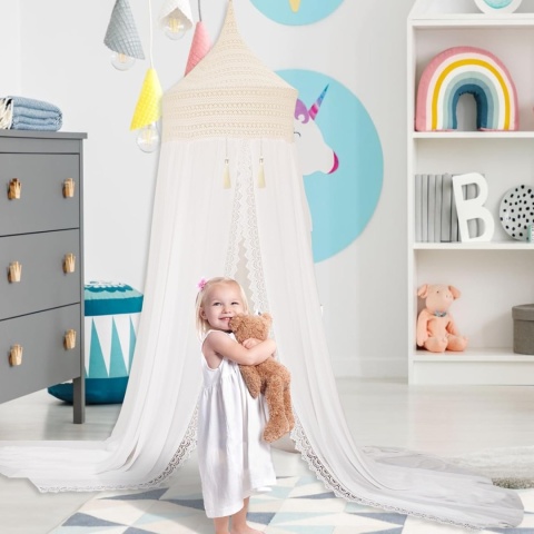 SESAMIS Tkany baldachim Moskitiera do łóżka 240 cm