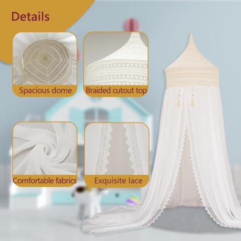 SESAMIS Tkany baldachim Moskitiera do łóżka 240 cm