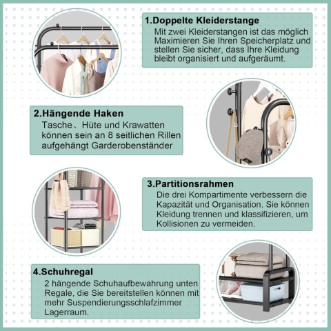 SMILOVII Wielofunkcyjny wolnostojący wieszak z podwójną konstrukcją