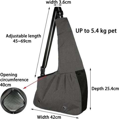 Torba do noszenia psa, regulowana na ramię, transportowa do 5.5 kg