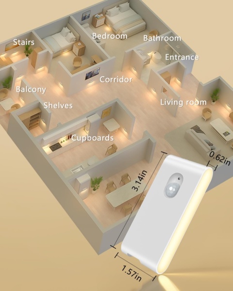 WILLED Lampka nocna LED z czujnikiem ruchu, (bez wtyczki), 8 sztuk