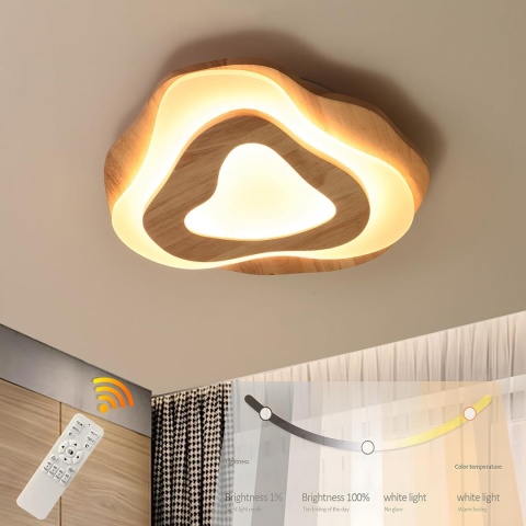 WayLuoung LED Drewniana Lampa Sufitowa 40cm 3K-6K Ściemniania pilot