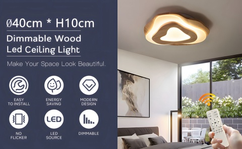 WayLuoung LED Drewniana Lampa Sufitowa 40cm 3K-6K Ściemniania pilot