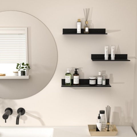 Wisfame Zestaw 3 Czarnych Półek Ściennych, Nowoczesna Dekoracyjna Metalowa