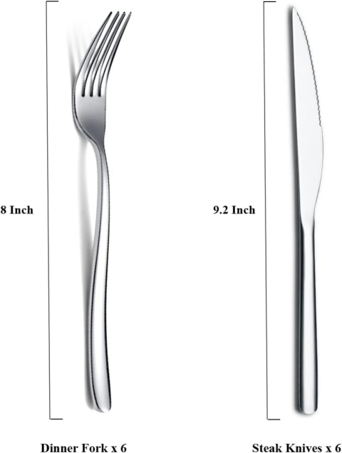 Zestaw nożyi widelcow do steków 12 elementów, stal nierdzewna premium