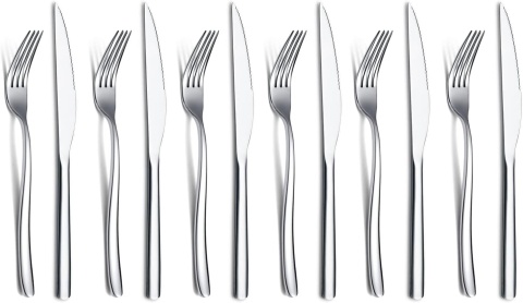 Zestaw nożyi widelcow do steków 12 elementów, stal nierdzewna premium