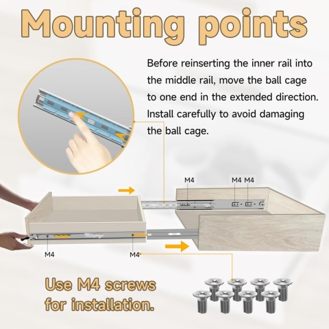 AOLISHENG Szyna do szuflad z pełnym wysuwem 1000 mm z zamkiem 68 kg