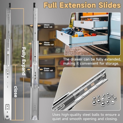 AOLISHENG Szyna do szuflad z pełnym wysuwem 1000 mm z zamkiem 68 kg