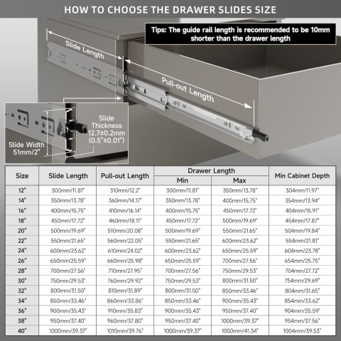 AOLISHENG Szyna do szuflad z pełnym wysuwem 1000 mm z zamkiem 68 kg