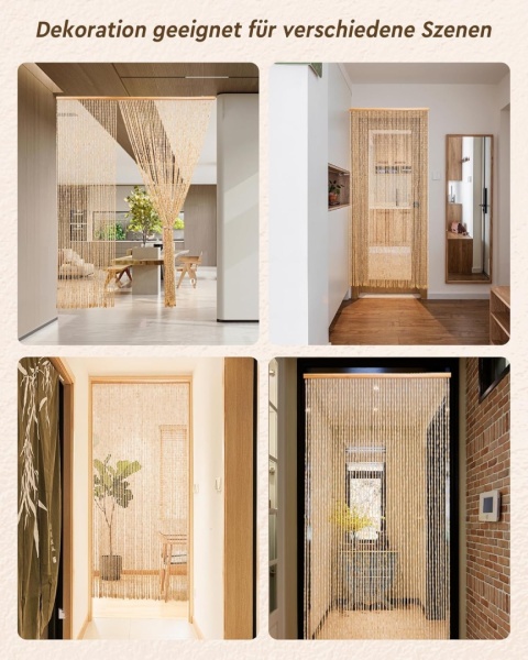 Ezcasch Drewniana zasłona z koralików, 90 x 200 cm, 52 pasma