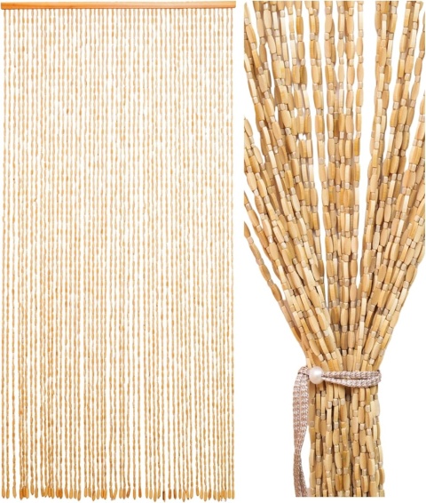 Ezcasch Drewniana zasłona z koralików, 90 x 200 cm, 52 pasma