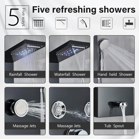 Panel Prysznicowy Wodospad Deszczownica Hydromasaż