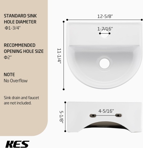 KES Mała umywalka łazienkowa 30 cm × 28 cm, ceramiczna