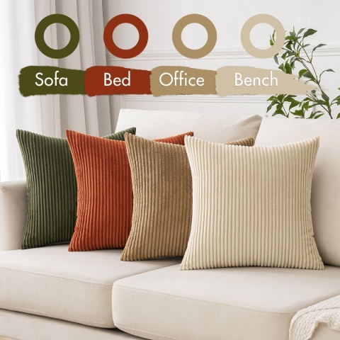 MIULEE 4-częściowy zestaw miękkich, sztruksowych, 40 x 40 cm poszewek