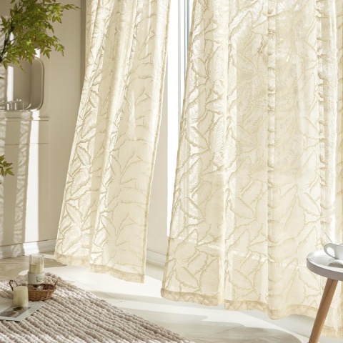 MIULEE Zasłony z woalu, z wzorem liści, zestaw 2 sztuk, 220 x 140 cm