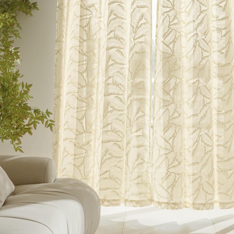 MIULEE Zasłony z woalu, z wzorem liści, zestaw 2 sztuk, 220 x 140 cm