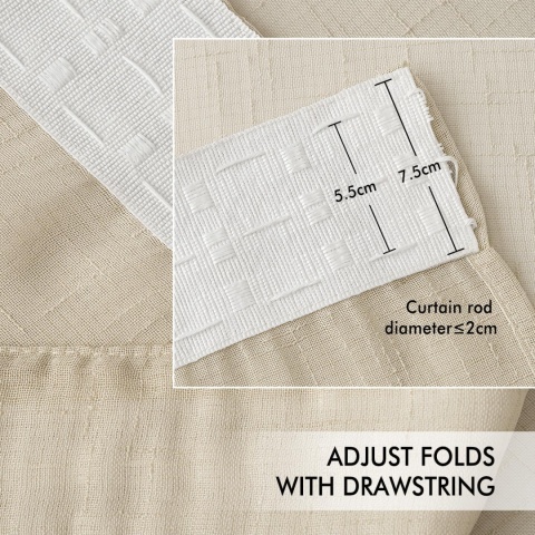 MIULEE Zestaw 2 zasłon z taśmą marszcząca o wyglądzie lnu, 140x245 cm