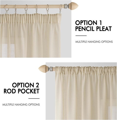 MIULEE Zestaw 2 zasłon z taśmą marszcząca o wyglądzie lnu, 140x245 cm
