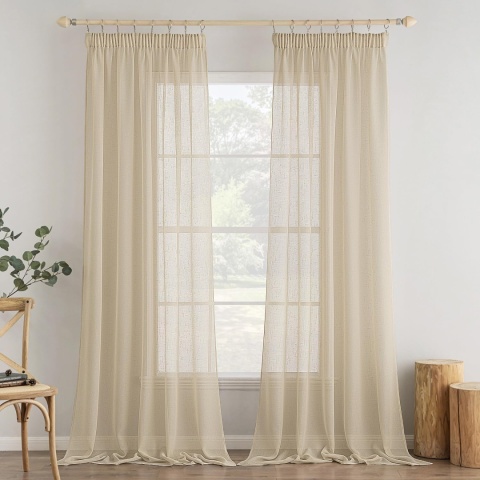 MIULEE Zestaw 2 zasłon z taśmą marszcząca o wyglądzie lnu, 140x245 cm