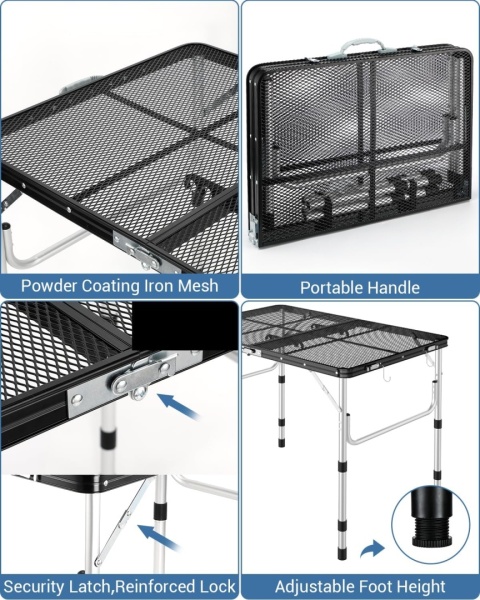 Sportneer Składany Stół Kempingowy 3 Poziomy Regulacja 90 cm x 60 cm
