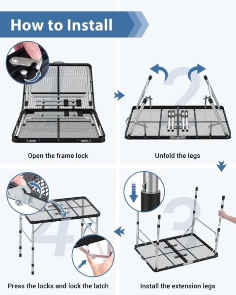 Sportneer Składany Stół Kempingowy 3 Poziomy Regulacja 90 cm x 60 cm