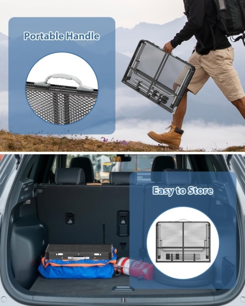 Sportneer Składany Stół Kempingowy 3 Poziomy Regulacja 90 cm x 60 cm