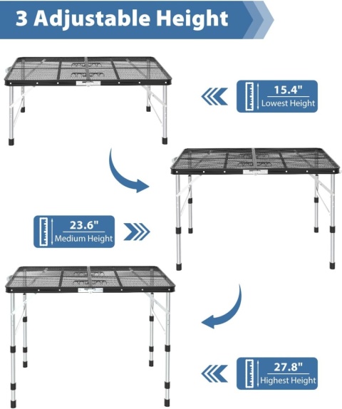 Sportneer Składany Stół Kempingowy 3 Poziomy Regulacja 90 cm x 60 cm