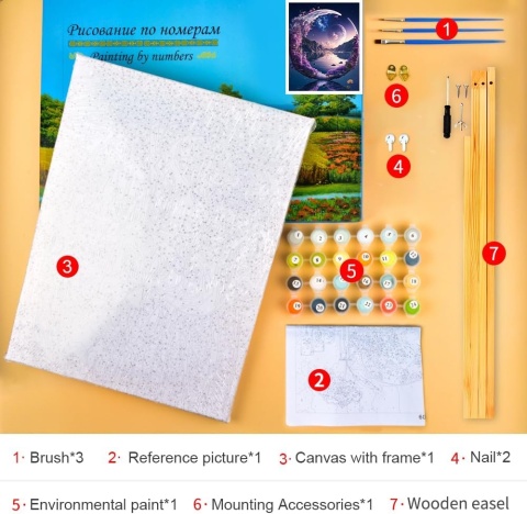 TISHIRON Malowanie według liczb 40 x 50 cm, ze staluga zestaw