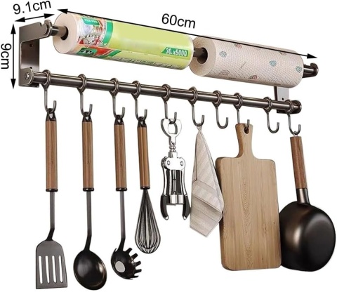 Uchwyt na rolkę kuchenną i przybory kuchenne, stal nierdzewna 60 cm